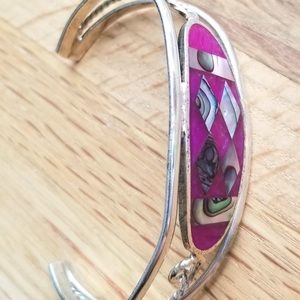 Sterling inlaid abalone shell cuff bracelet